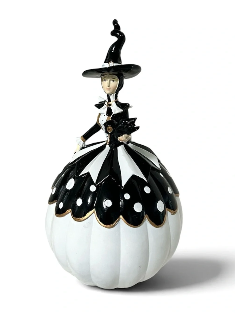 Bella Lux Black & White Witch Pumpkin Halloween Decor Figurine 10” Tall  NWT